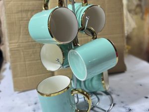 Green ceramic coffee mugs